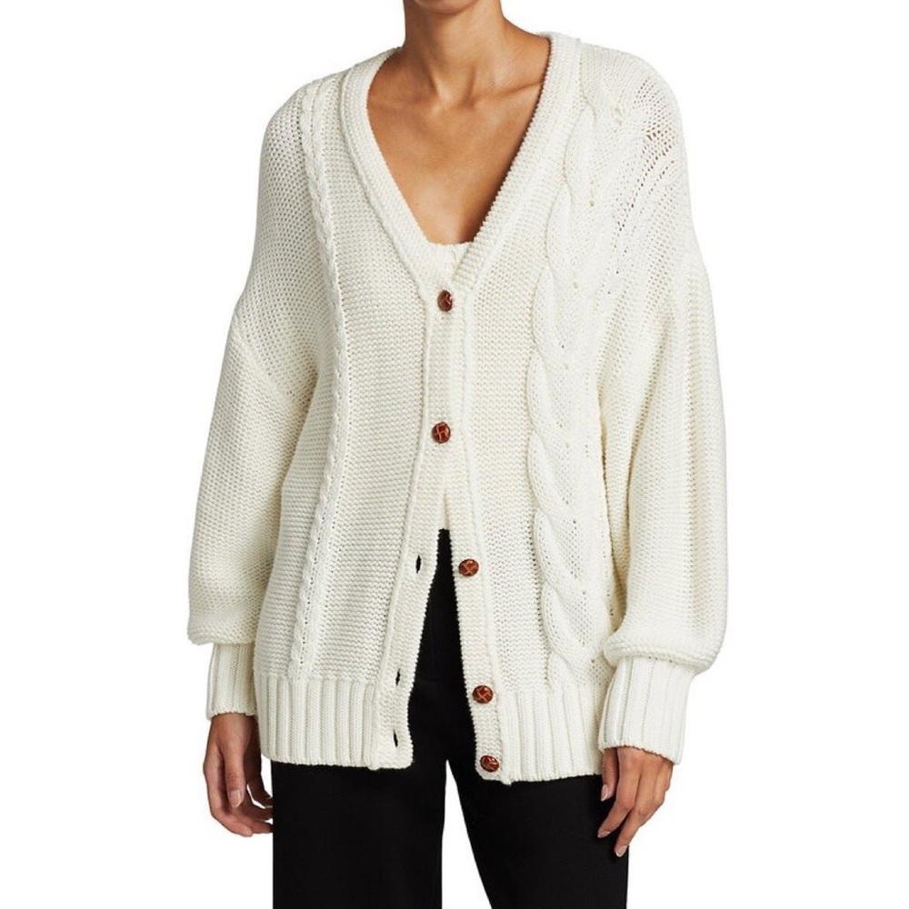 STAUD Women's Ivory Cable Knit Cardigan